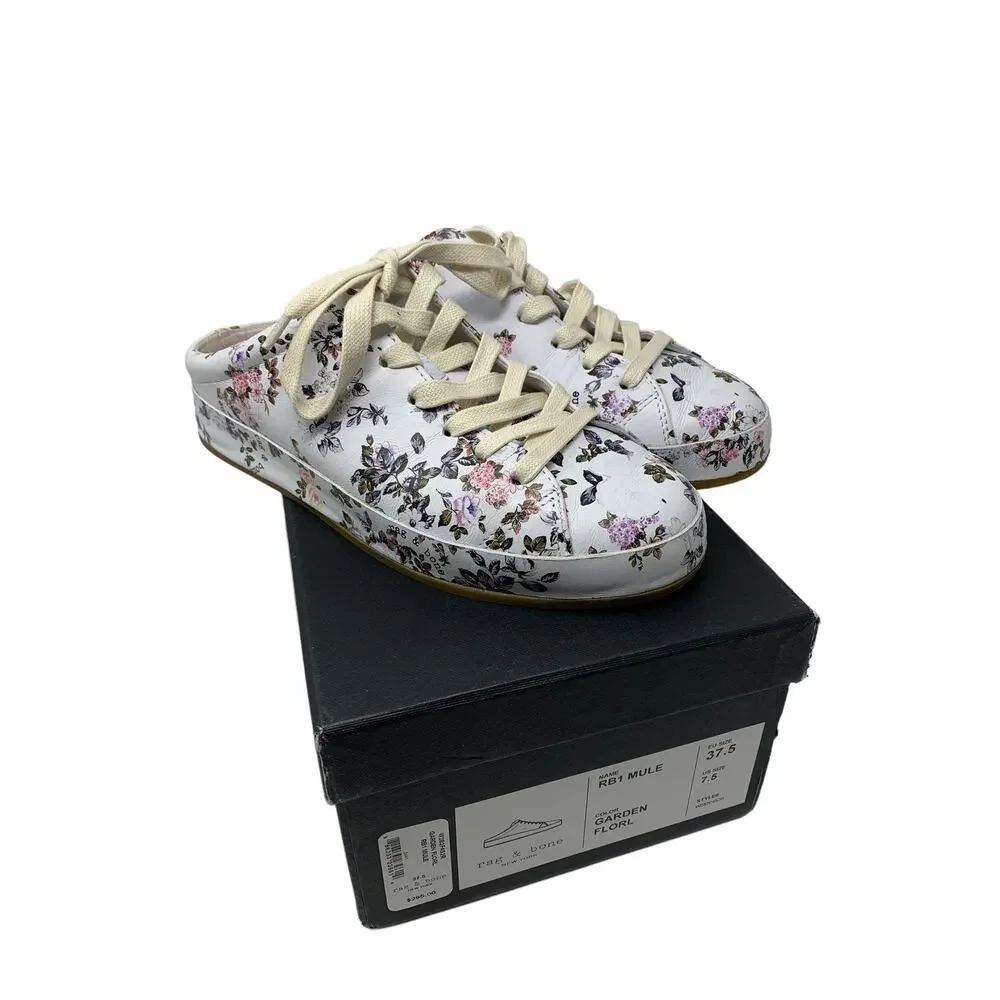 Rag & Bone Sneakers Women's Size 7.5 RB1 Mule Garden Floral Lace Up Shoes White